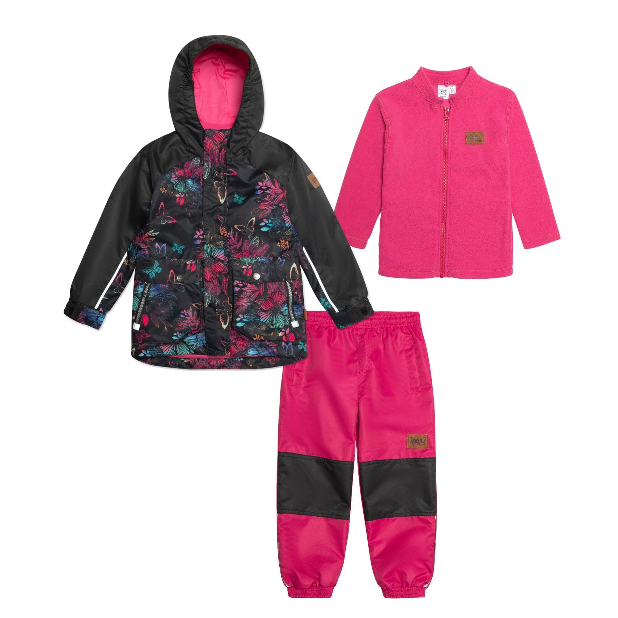 Printed 3 In 1 Rain Set Black Butterflies & Fuchsia Pink-0