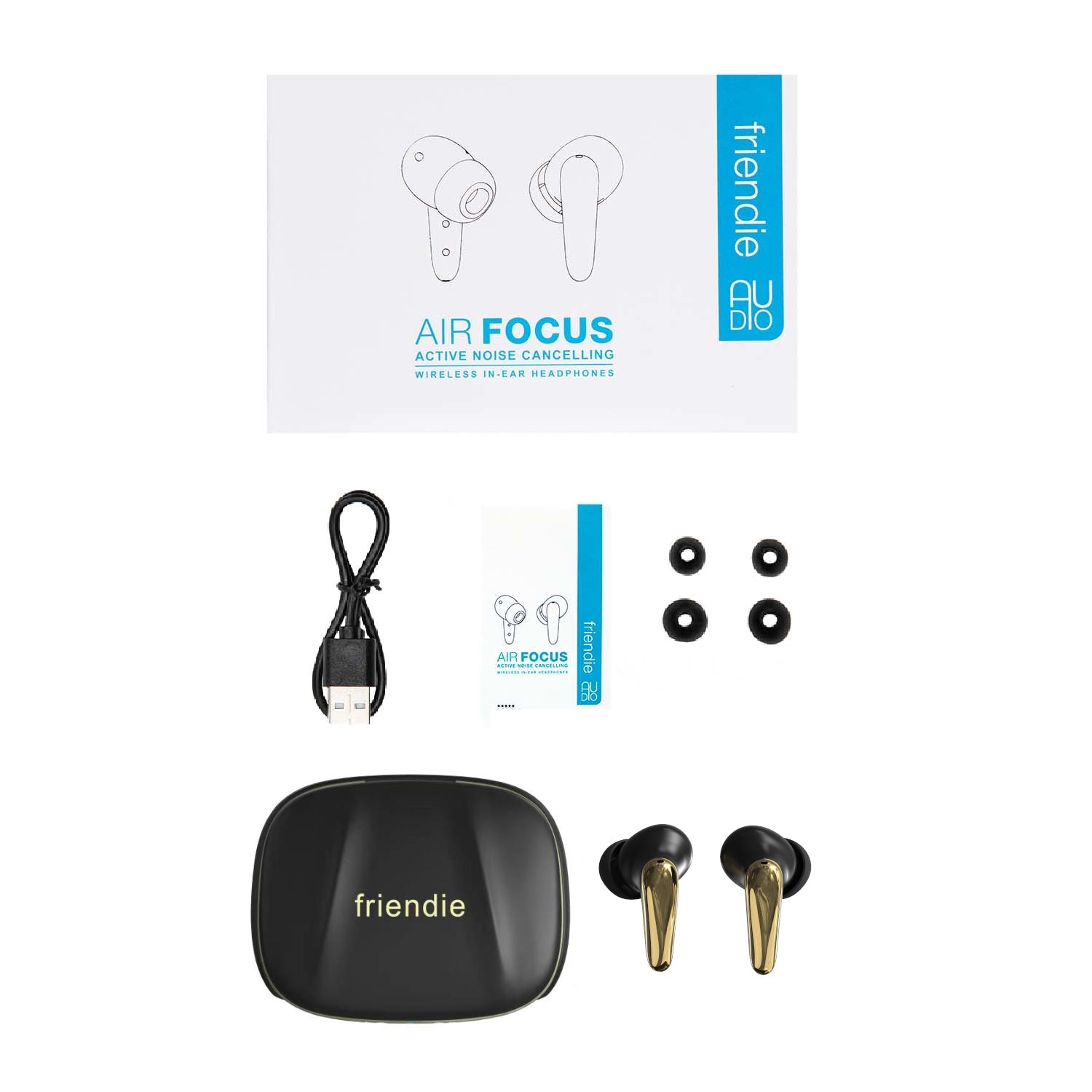 AIR Focus ANC Matte Black and Gold Active Noise Cancelling Earbuds (In Ear Wireless Headphones)-5