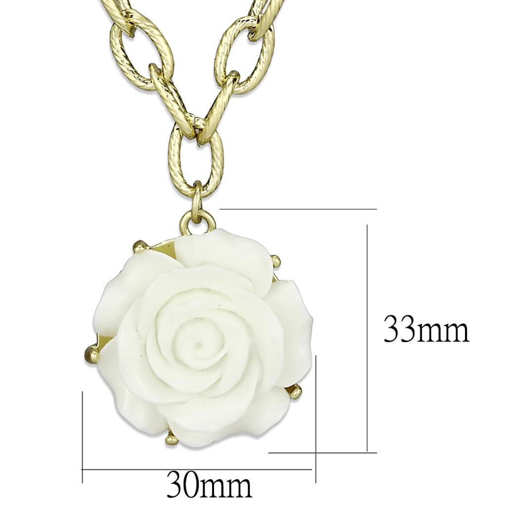 LO3661 - Gold & Brush Brass Necklace with Synthetic Synthetic Stone in White-1