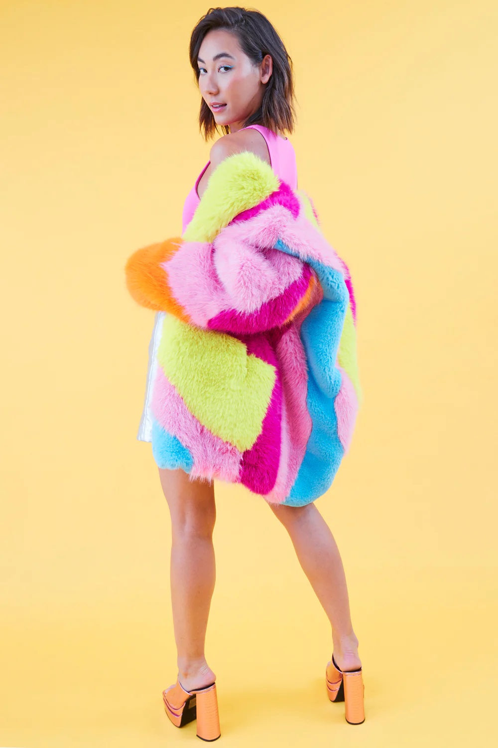 Multi-Coloured Rainbow Faux Fur Coat-2