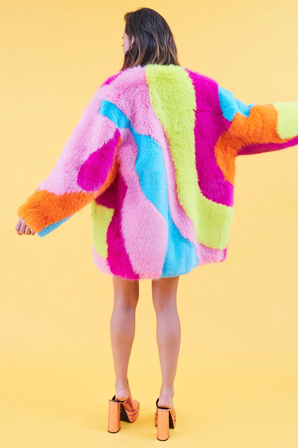 Multi-Coloured Rainbow Faux Fur Coat-3