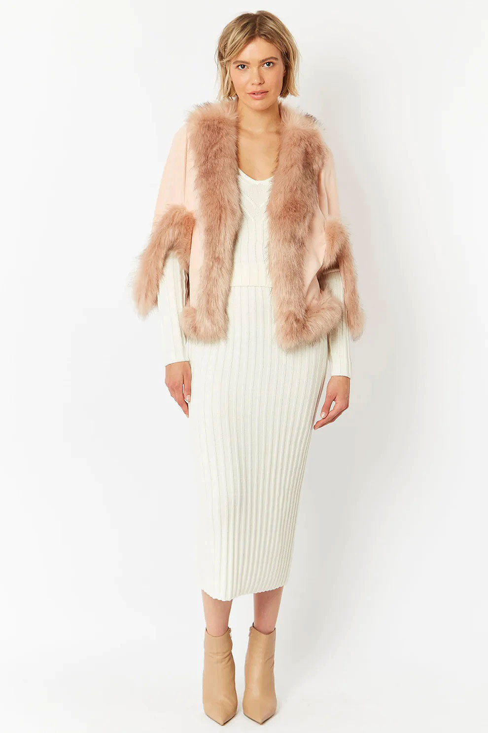 Pink Faux Fur Suede Cape Jacket-1