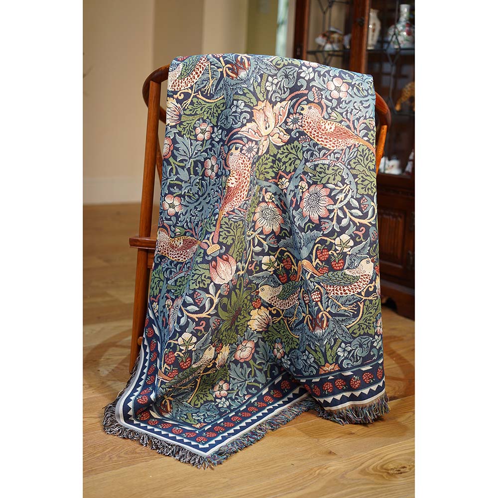 William Morris Strawberry Thief Blue - Throw-0