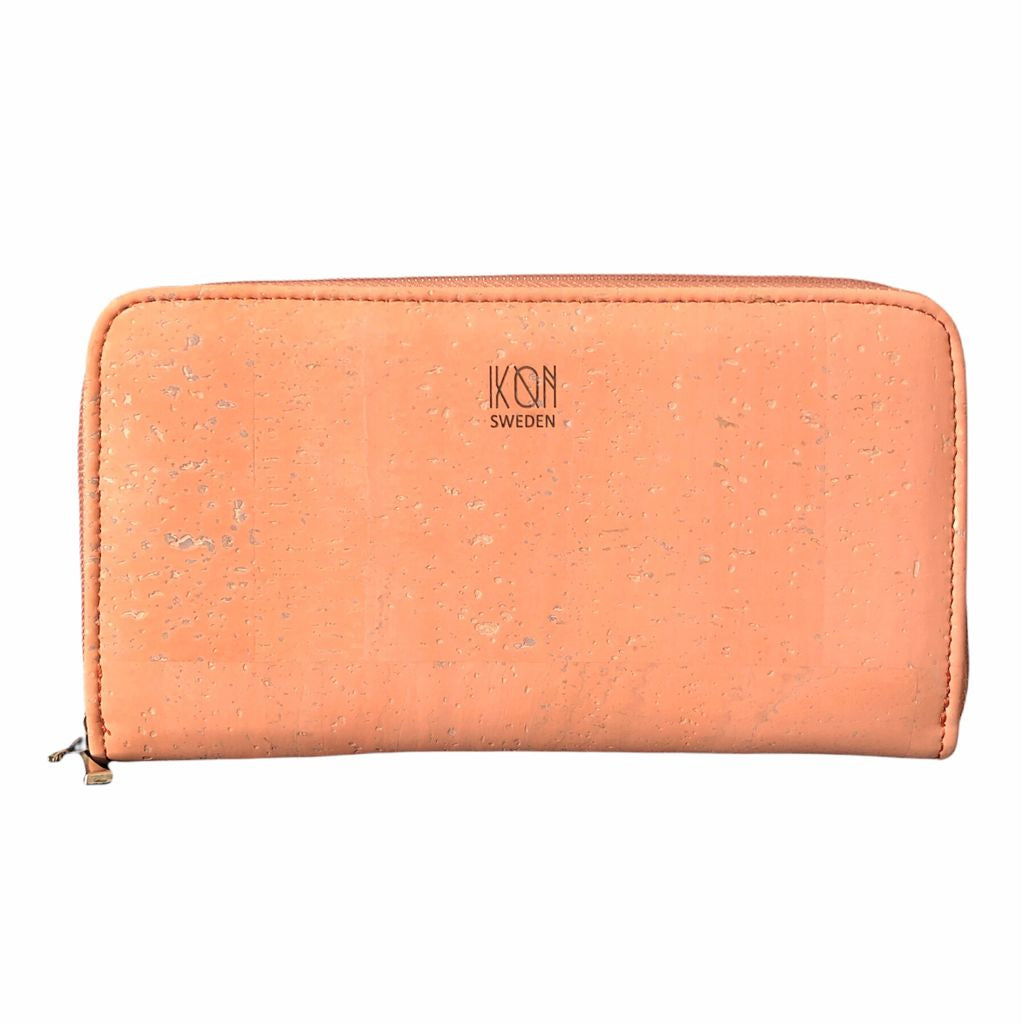 Cork Leather Vegan Zip Wallet - Salmon-0