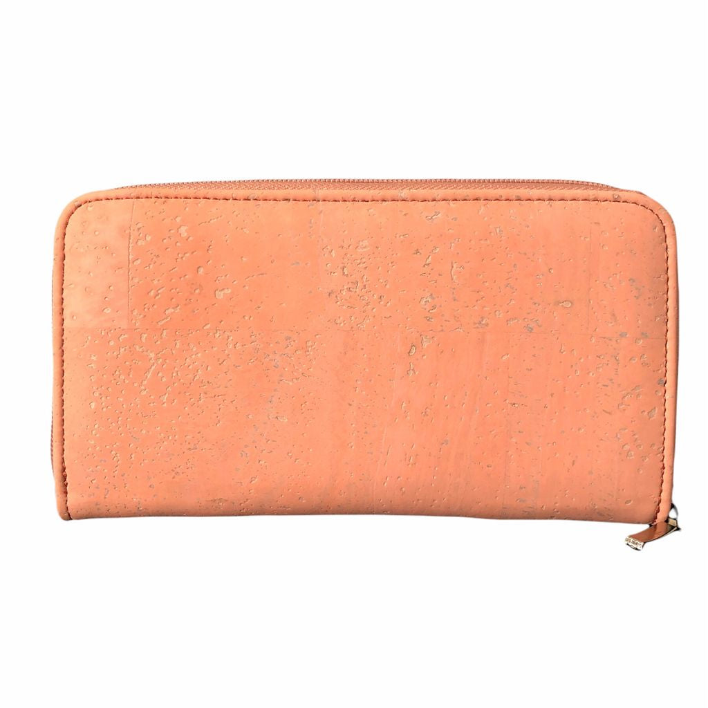 Cork Leather Vegan Zip Wallet - Salmon-1