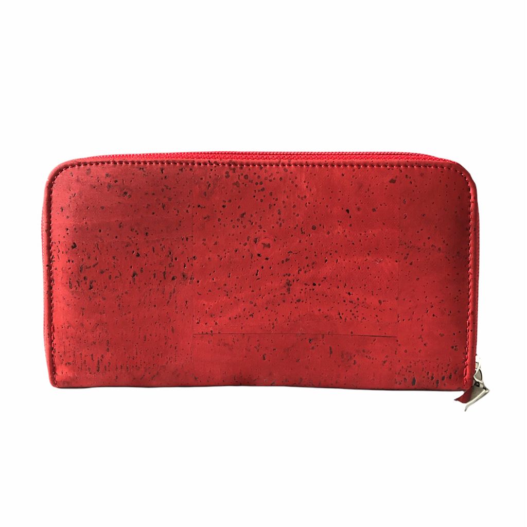 Cork Leather Vegan Zip Wallet - Bordeaux-1