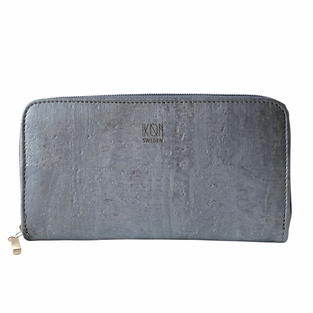 Cork Leather Vegan Zip Wallet - Metallic Grey-0