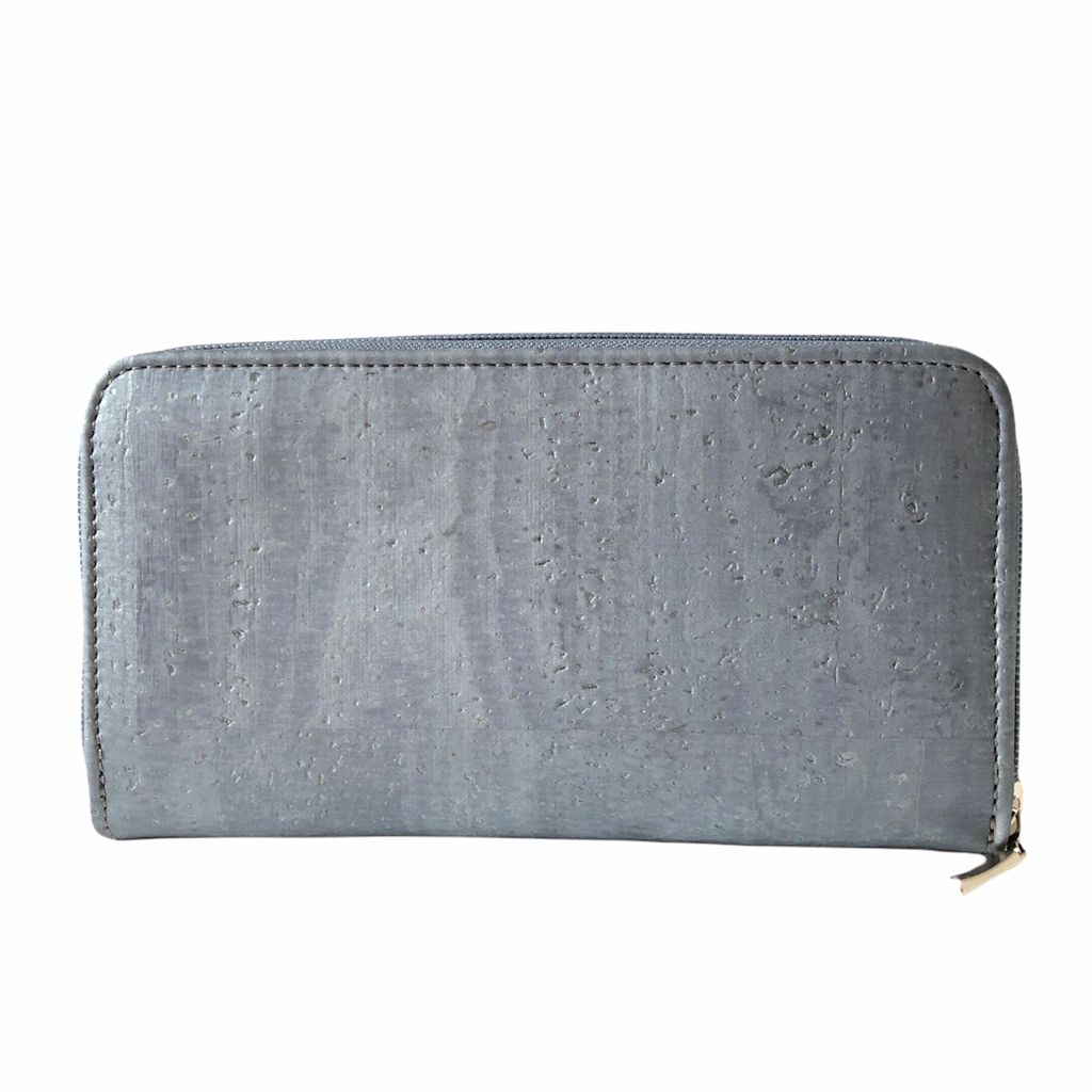 Cork Leather Vegan Zip Wallet - Metallic Grey-1