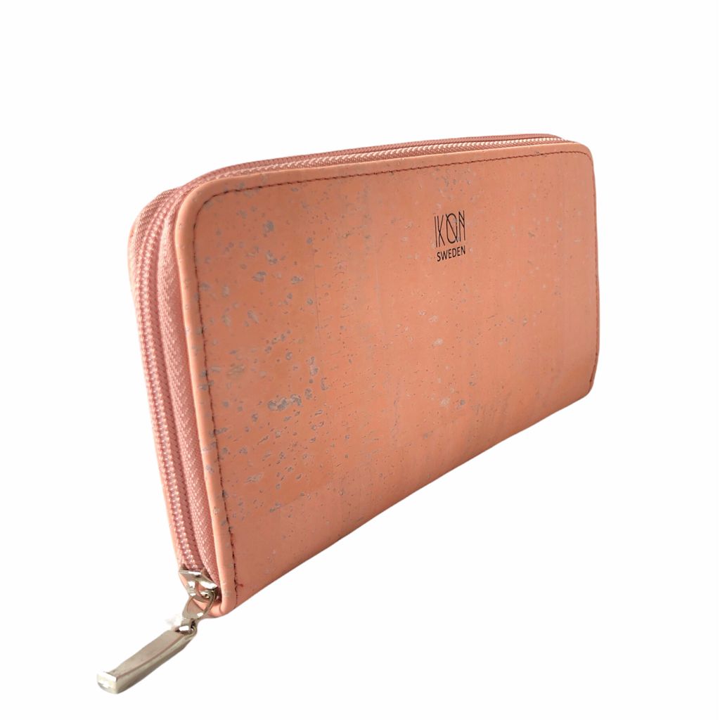 Cork Leather Vegan Zip Wallet - Salmon-2