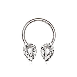 316L Stainless Steel Silver Plated Jeweled Leaf Horseshoe-0