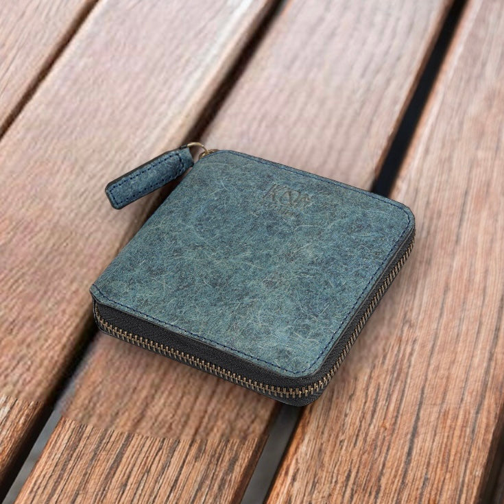 Kochi | Coconut Leather Small Zip Wallet - Dark Indigo-0