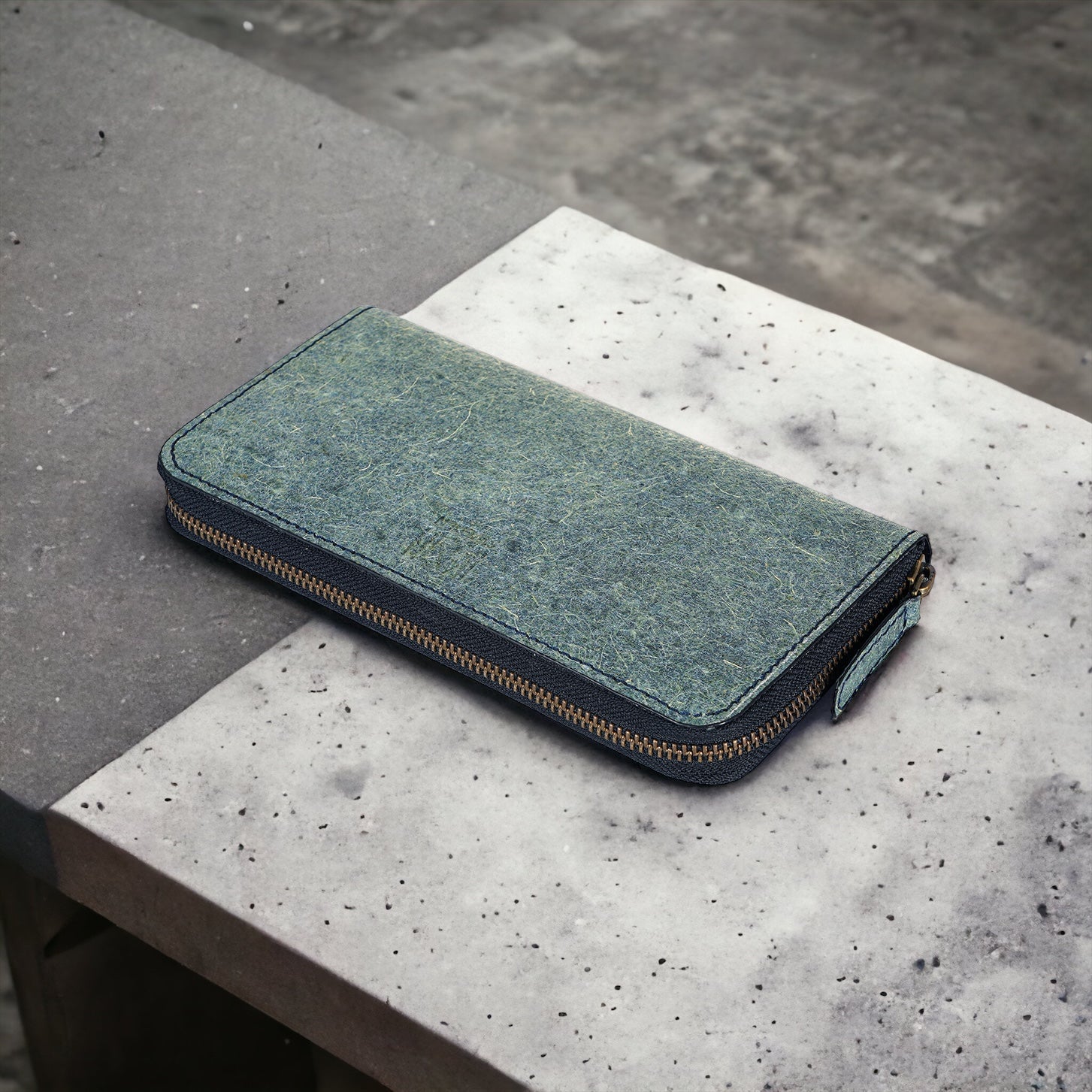 Kochi | Coconut Leather Long Zip Wallet - Ocean Green-1