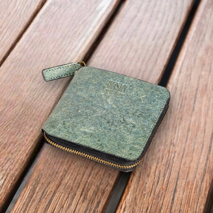 Kochi | Coconut Leather Small Zip Wallet - Ocean Green-5