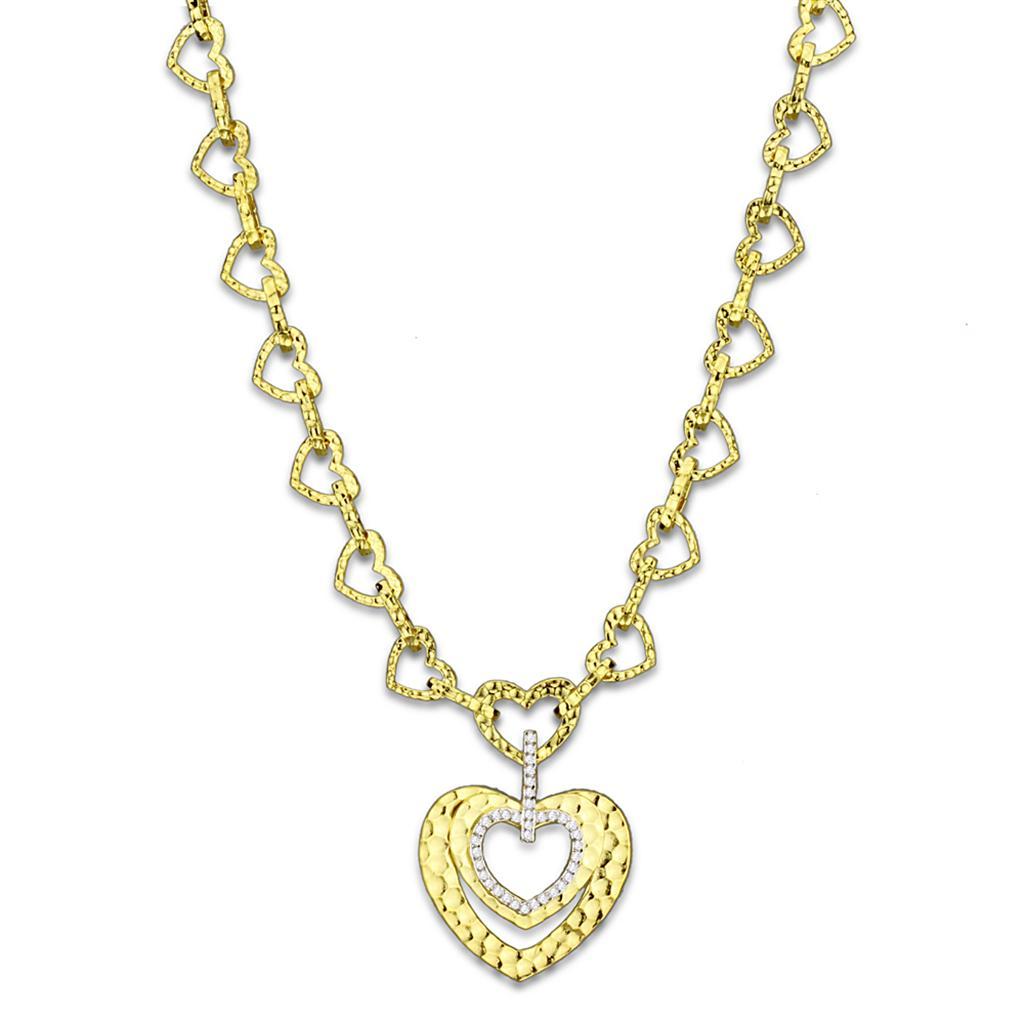 LO3341 - Gold Brass Necklace with AAA Grade CZ  in Clear-0