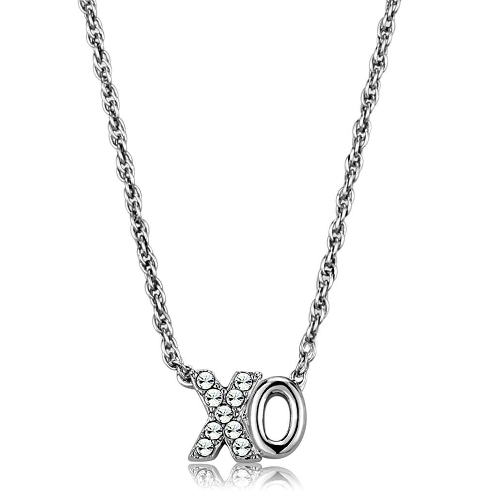 LO3845 - Rhodium Brass Necklace with Top Grade Crystal  in Clear-0