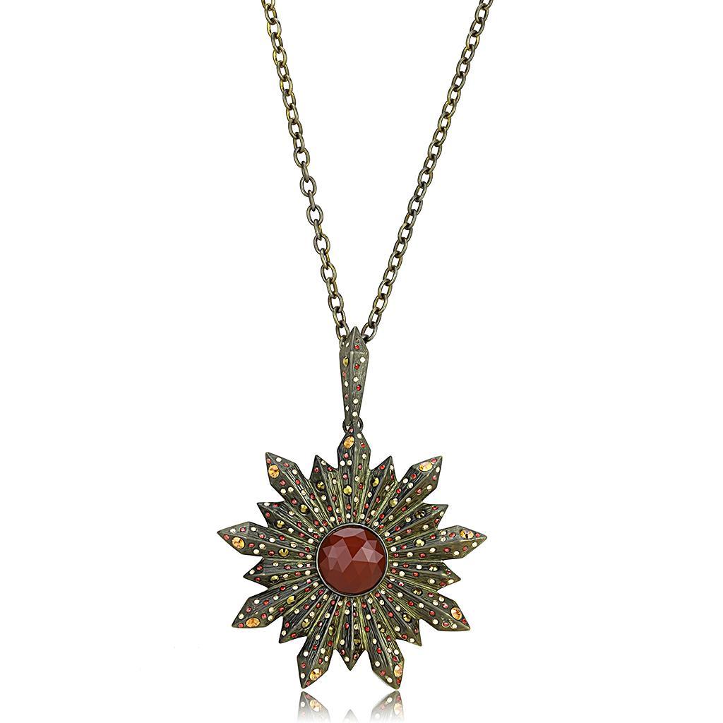 LO4219 - Antique Copper Brass Necklace with Synthetic Onyx in Red Series-0