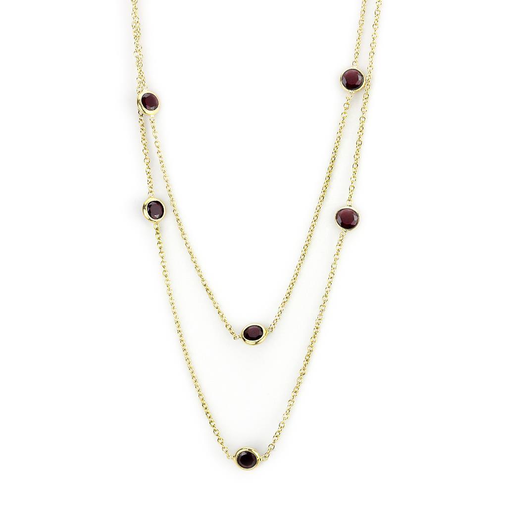 LO4702 - Gold Brass Necklace with AAA Grade CZ  in Garnet-0