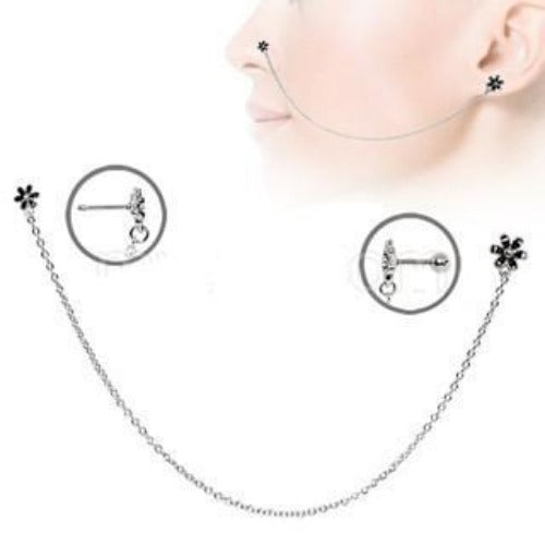 316L Stainless Steel Flower Chain Nose + Cartilage Earring-0