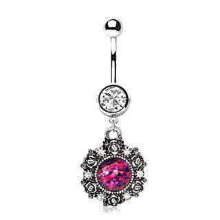 316L Stainless Steel Victorian Style Pendant Dangle Navel Ring-0