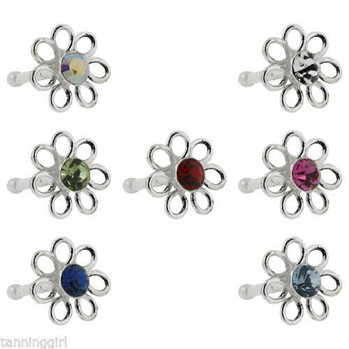 20 Gauge Nose Bone Sterling Silver Flower - 6 color choices-1