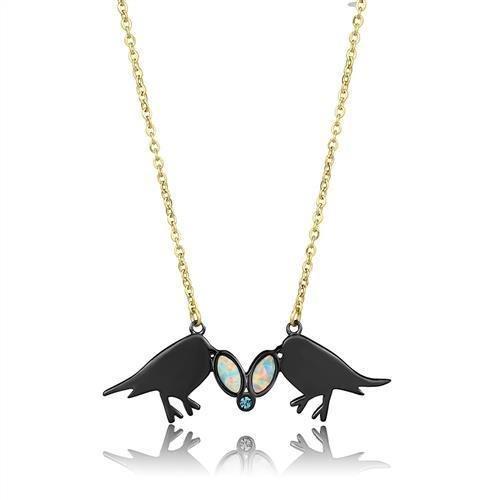 TK2895 - IP Gold+ IP Black (Ion Plating) Stainless Steel Necklace with Semi-Precious Opal in Aurora Borealis (Rainbow Effect)-0