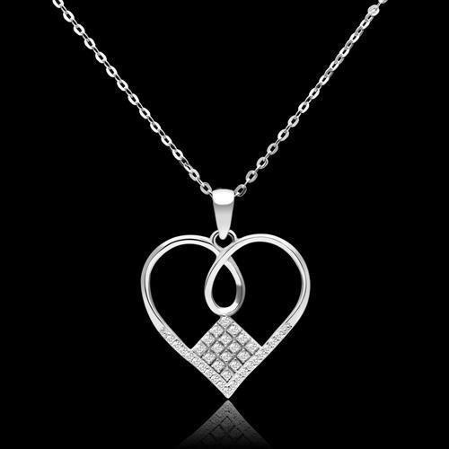 TS062 - Rhodium 925 Sterling Silver Necklace with AAA Grade CZ  in Clear-0