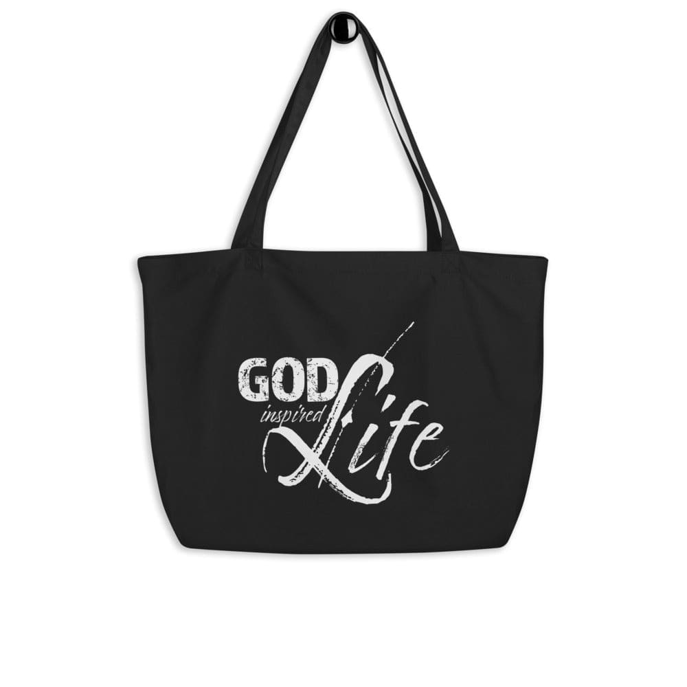 Large Black Tote Bag - God Inspired Life Inspirational Print-0