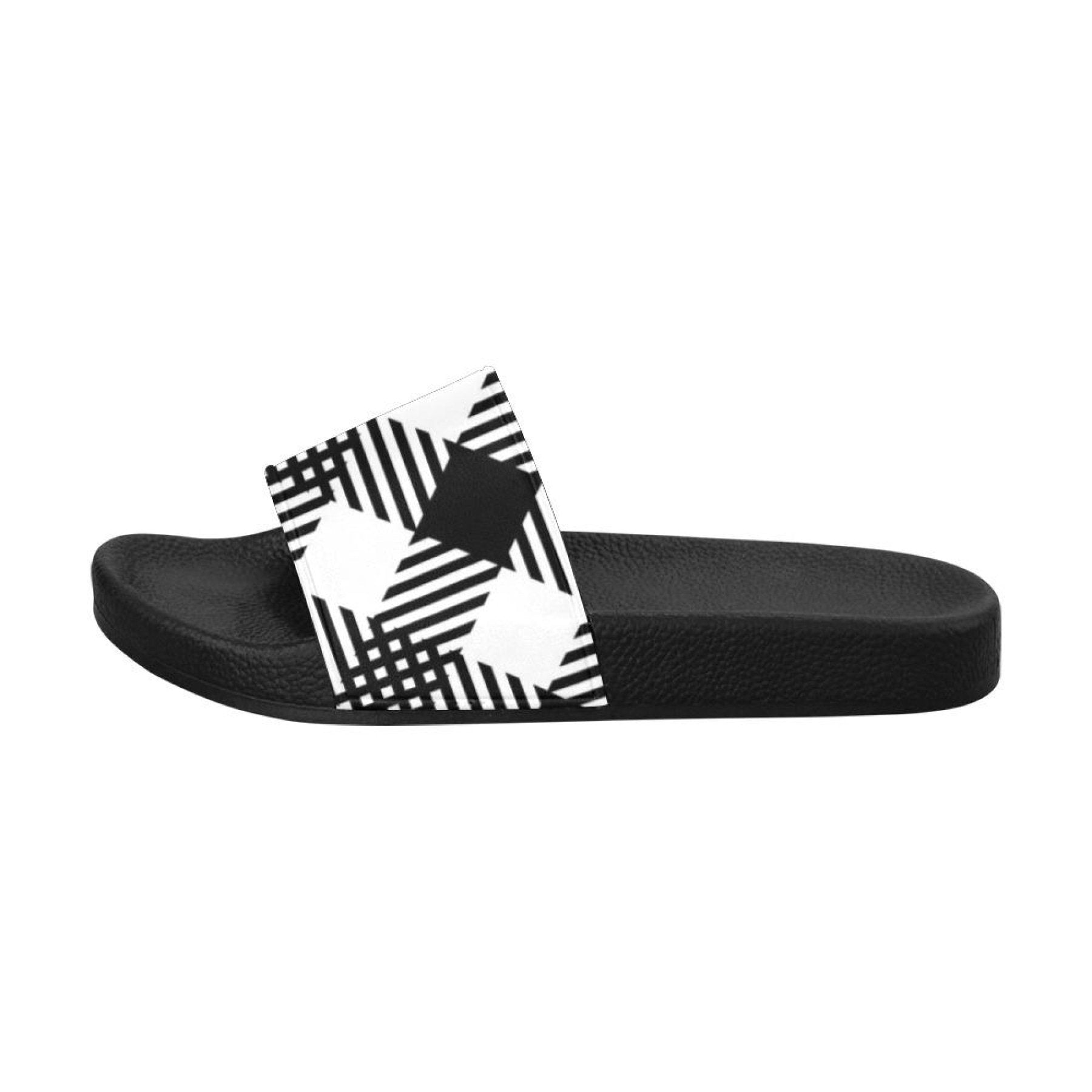 Womens Slides, Flip Flop Sandals, Black And White Plaid Print-1