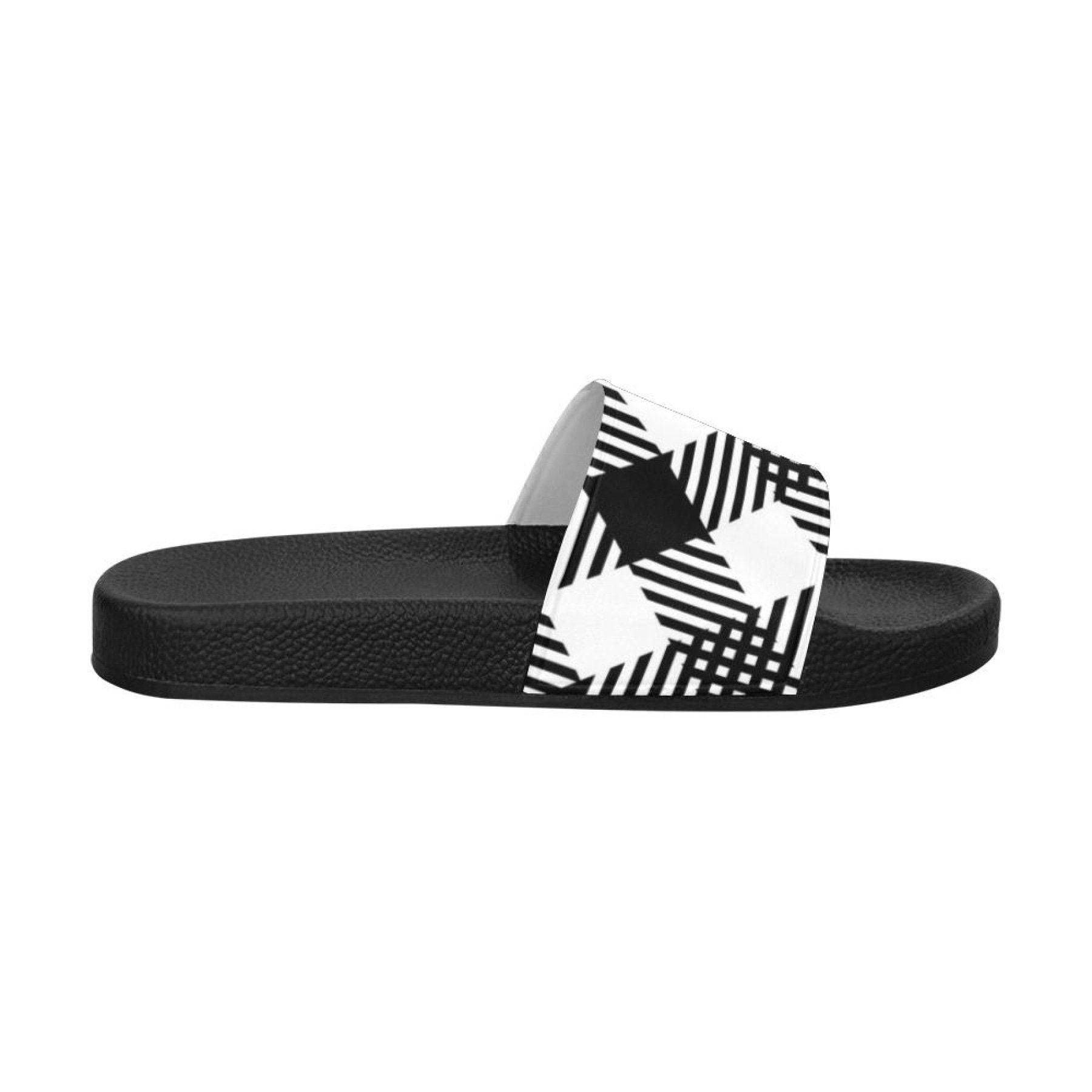 Womens Slides, Flip Flop Sandals, Black And White Plaid Print-0